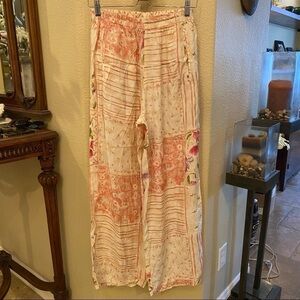 Vintage MIZANNE Women Pink Floral Patchwork Boho Wideleg Pants Size Medium